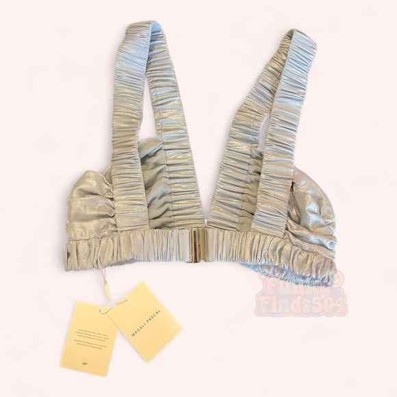 Magali Pascal Silver Foil Ruched Bralette Crop Top NWT Size S Sample Sale Luxury - Picture 2 of 7